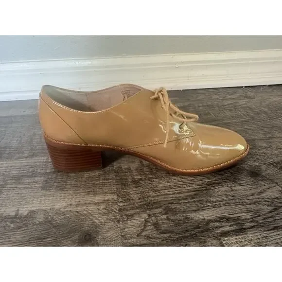 Louise et Cie Patent Oxford Shoes 9M Tan Lace-Up Block Heel Vintage Inspired - Picture 4 of 16